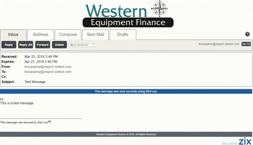 View of inbox within Zix.